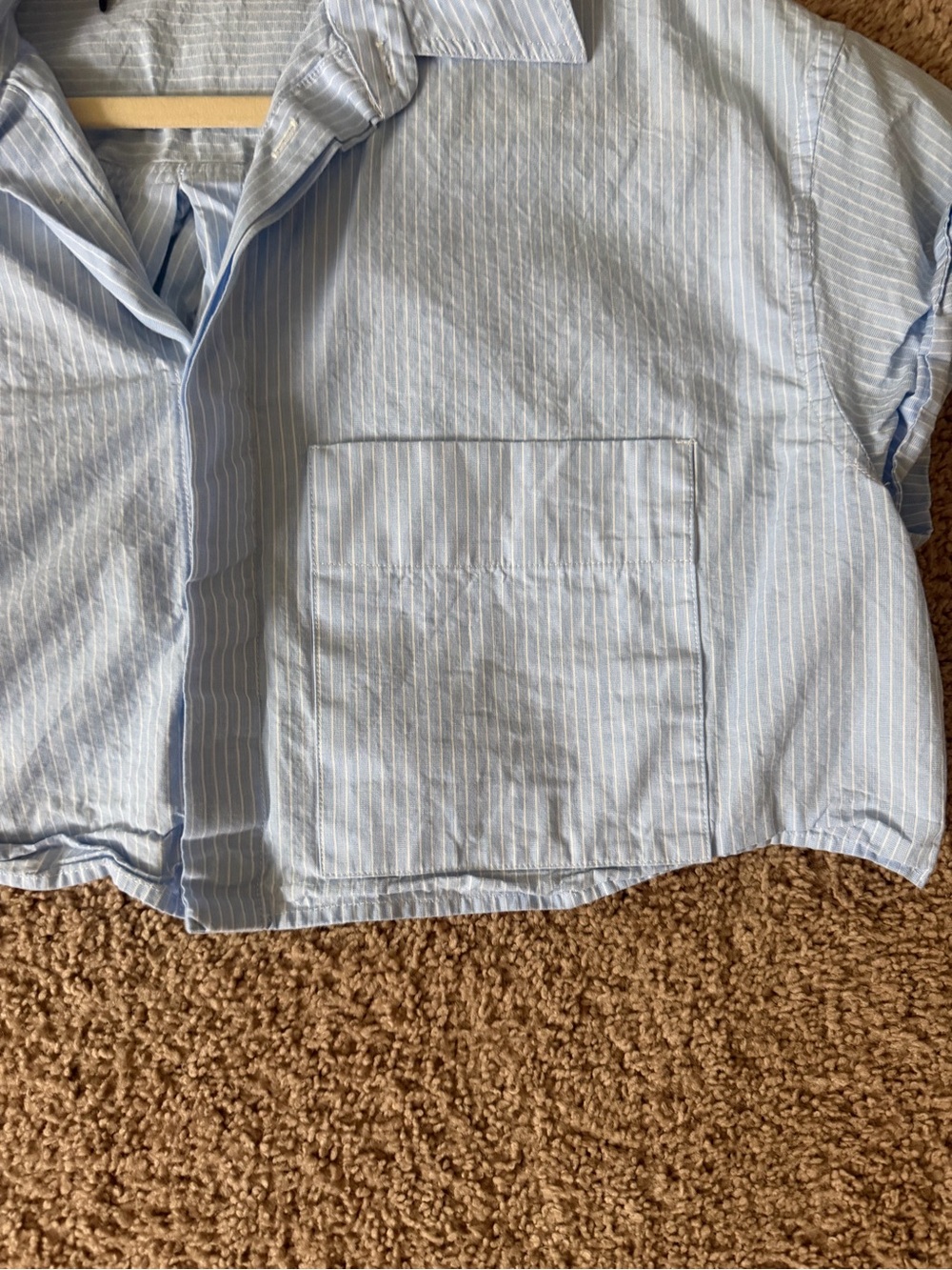 Zara Light Blue Striped Cropped Button-Up Blouse - Picture 2 of 2